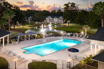Twilight pool aerial view